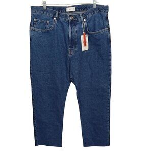 Mango Womens Cropped Jeans Size 14 Cotton Blue High Waist Straight Leg Denim